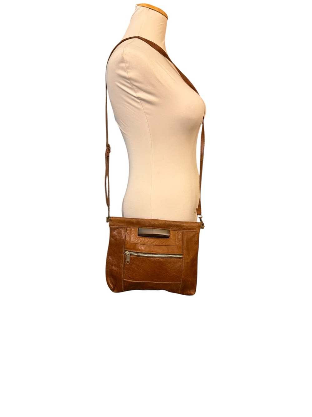 Classic Brown Flex Frame Leather Crossbody Bag
